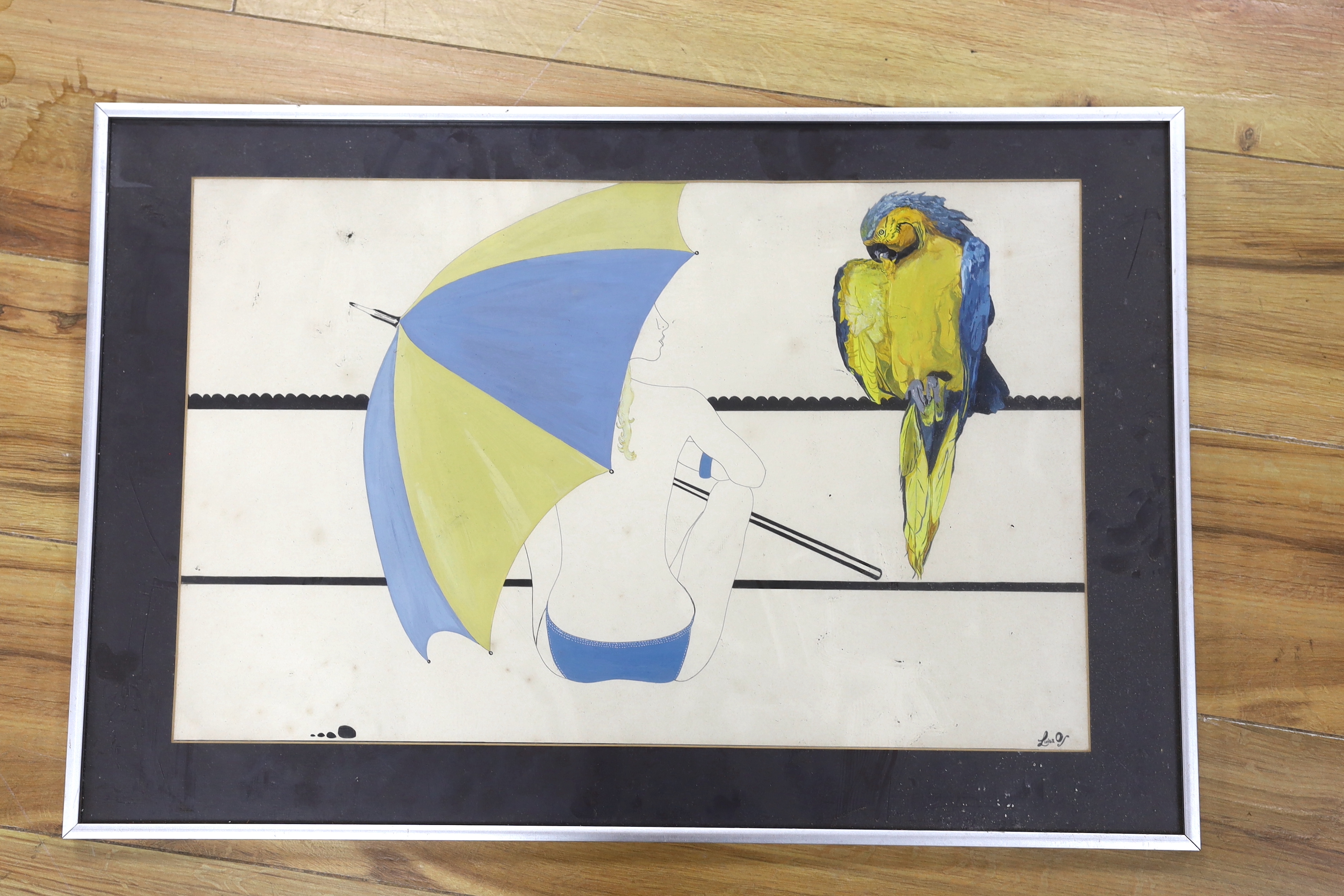 Luisa Owen, gouache, ‘Friends’, signed, label verso, 32 x 50cm